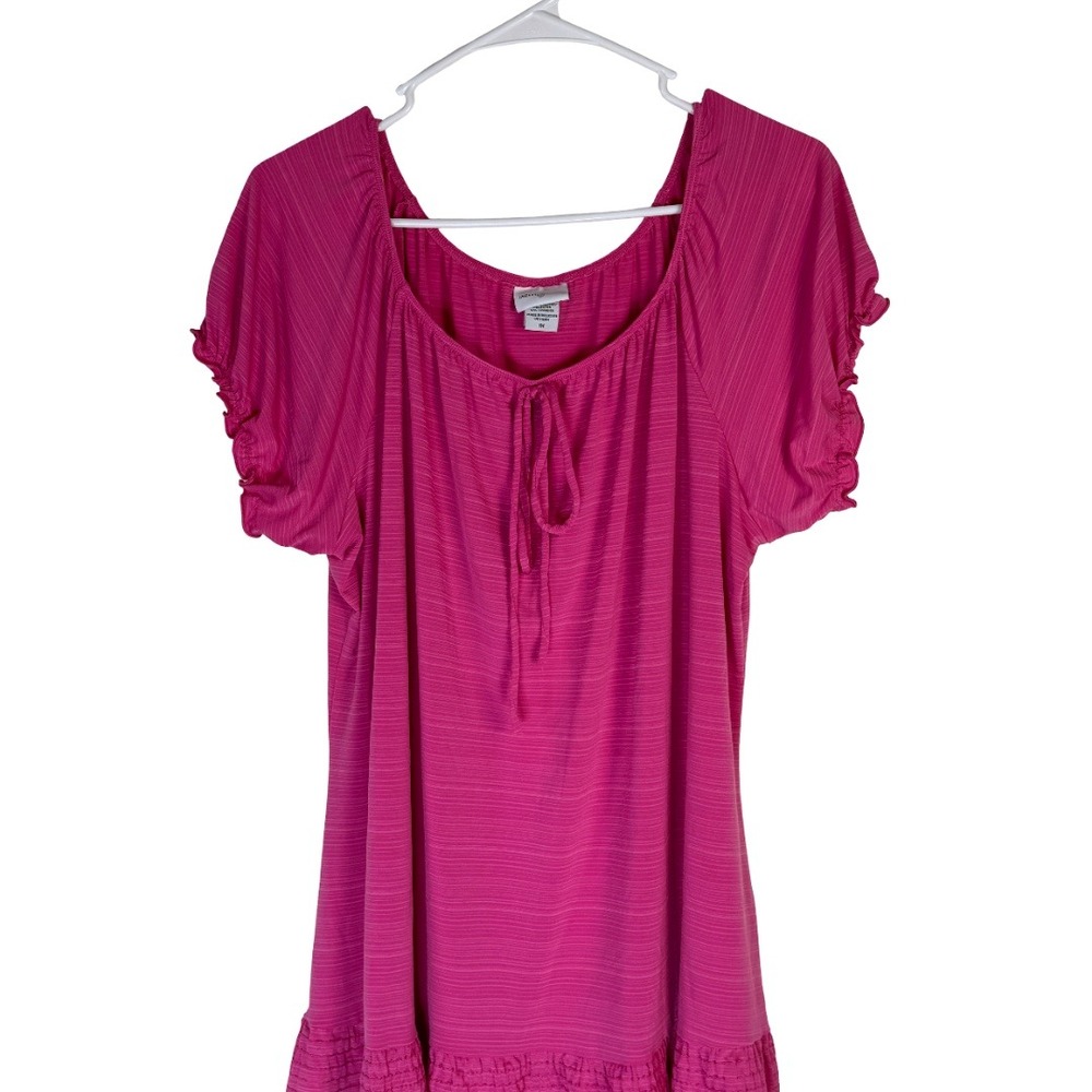Jaclyn Smith Blouse Women 1X Pink Ruffle Sleeve Smocked Hem Peasant Textured Top